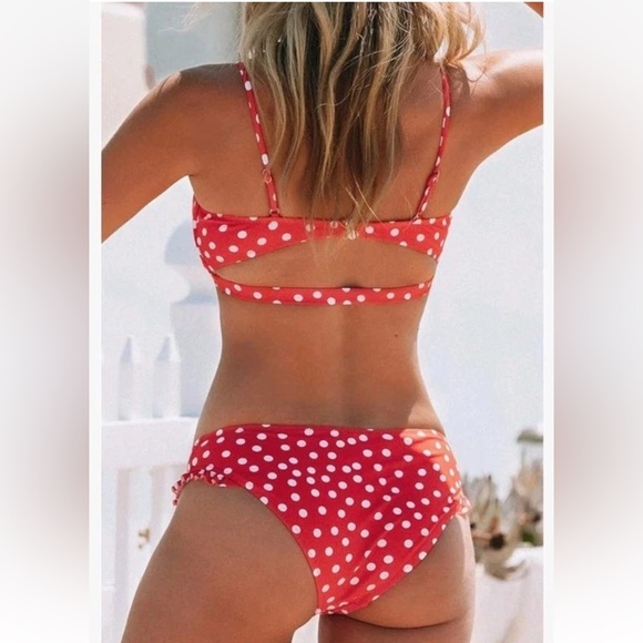 Two Piece Polk a Dot Red Bikini Swimsuit Sets, 2-Piece Swim Set NWT Size L - Picture 2 of 2